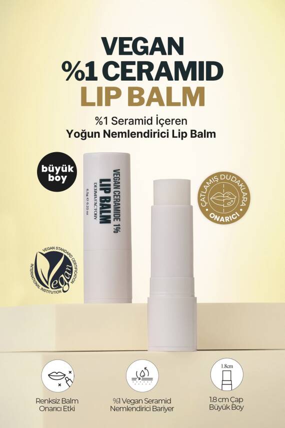 %1 Seramid İçeren Büyük Boy Yoğun Nemlendirici Dudak Balmı Derma Factory Vegan Ceramide Lip Balm - 2