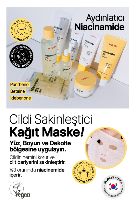 %3 Niacinamide İçeren Aydınlatıcı Kağıt Maske Yeppda Niacinamide %3 Mask 27ml - 5