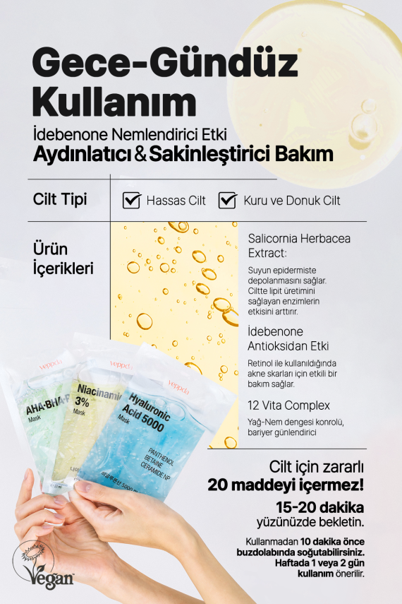 %3 Niacinamide İçeren Aydınlatıcı Kağıt Maske Yeppda Niacinamide %3 Mask 27ml - 6