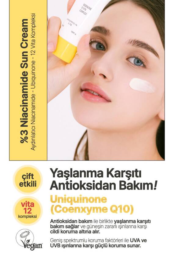 %3 Niacinamide İçeren Aydınlatıcı Vegan Güneş Kremi Yeppda Niacinamide Sun Cream SPF50+ PA++++ 50ml - 3