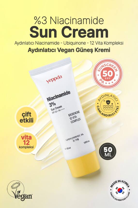 %3 Niacinamide İçeren Aydınlatıcı Vegan Güneş Kremi Yeppda Niacinamide Sun Cream SPF50+ PA++++ 50ml - 4