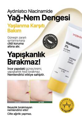 %3 Niacinamide İçeren Aydınlatıcı Vegan Güneş Kremi Yeppda Niacinamide Sun Cream SPF50+ PA++++ 50ml - 5