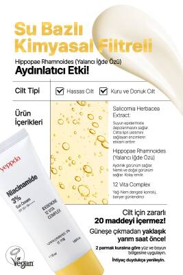 %3 Niacinamide İçeren Aydınlatıcı Vegan Güneş Kremi Yeppda Niacinamide Sun Cream SPF50+ PA++++ 50ml - 6