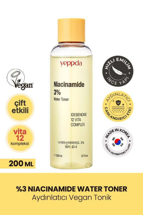 %3 Niacinamide İçeren Aydınlatıcı Vegan Tonik Yeppda Niacinamide %3 Water Toner 200ml - 2