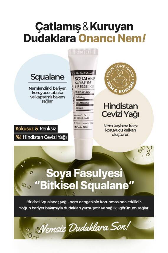 %50 Squalane İçeren Yoğun Nemlendirici ve Onarıcı Dudak Kremi Derma Factory Lip Essence - 2