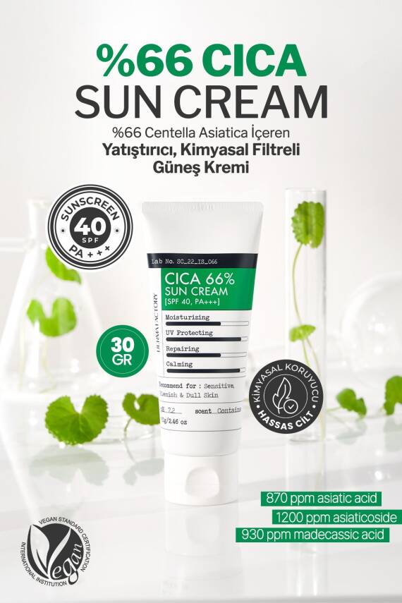 %66 Centella Asiatica İçeren Yatıştırıcı Güneş Kremi Derma Factory Cica Sun Cream sp40 pa+++ 30gr - 3