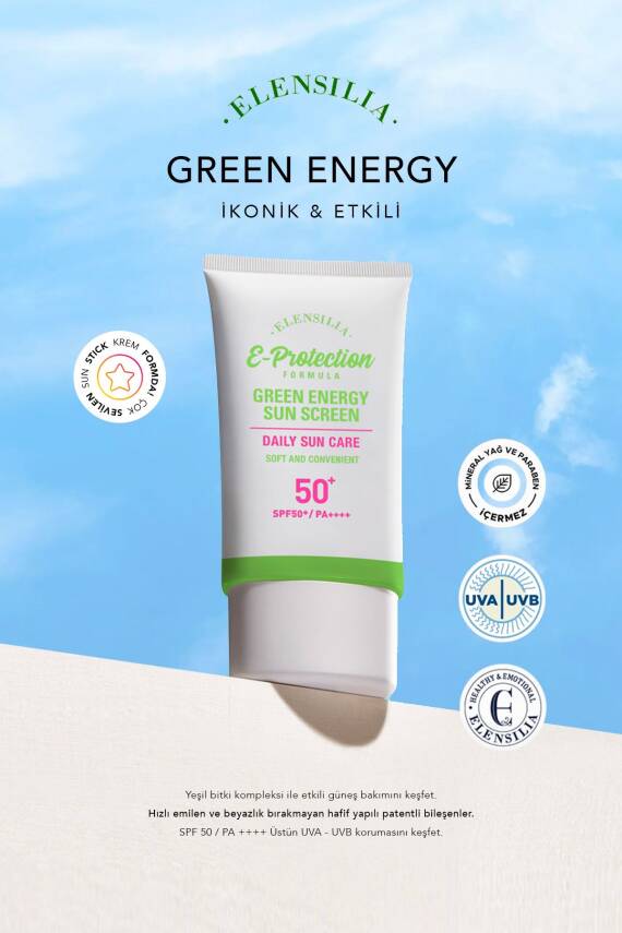 8Çeşit Cica ve Hyaluronic Acid,Nemlendirici Kore Güneş Kremi Elensilia Green Energy Sun SPF50+PA++++ - 2