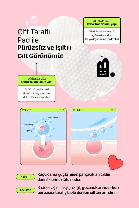 Ağır Makyajı Bile Tek Seferde Çıkaran Yüz ve Makyaj Temizleme Pedi EDIT.B Joyfull Heart Pad 30lu - 3