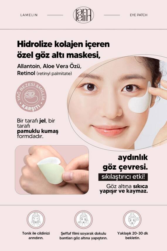 Allantoin, Kolajen ve Retinol İçeren Sıkılaştırıcı Göz Altı Maskesi Lamelin Collagen Eye Patch - 3