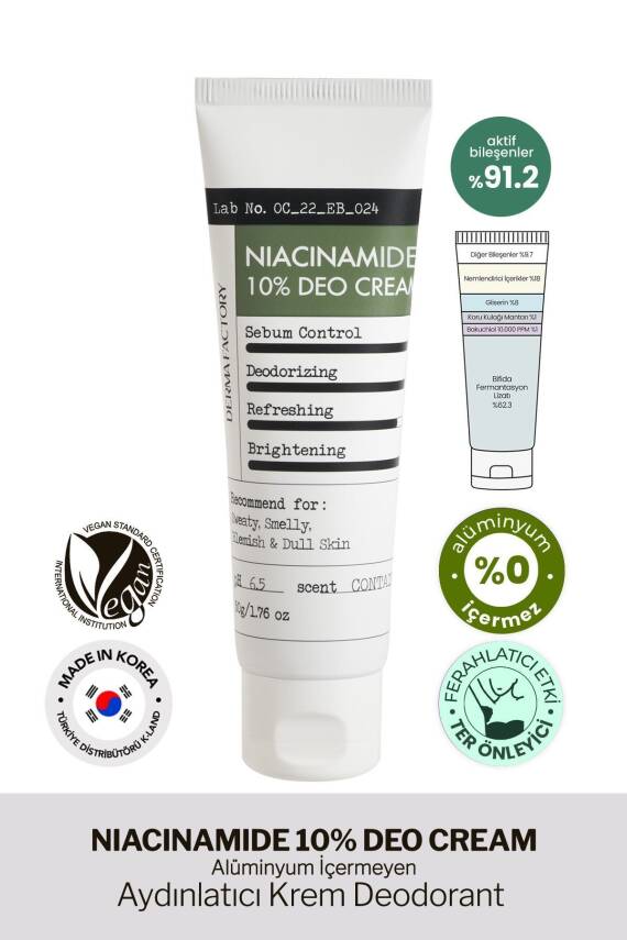 Alüminyum İçermeyen %10 Niacinamide Aydınlatıcı Krem Deodorant Derma Factory Deo Cream - 2