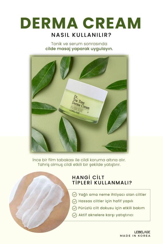 Çay Ağacı ile Akne Karşıtı Nemlendirici Yüz Kremi Lebelage Dr Tea Tree Derma Skin Cream - 4