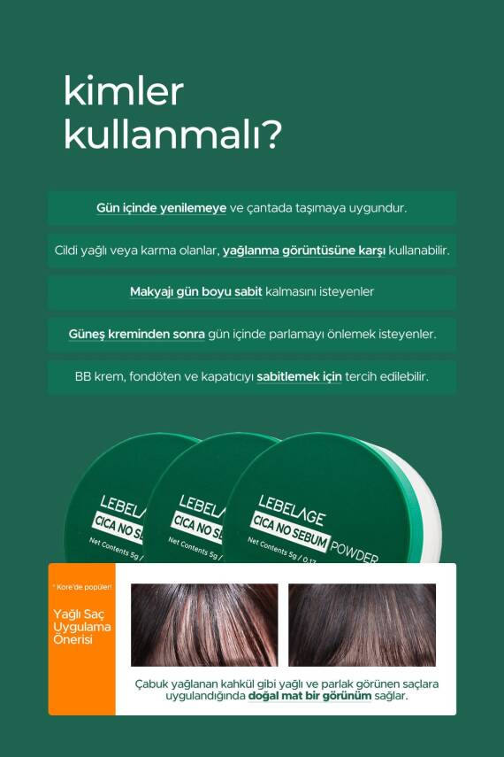 Centella Içeren; Yağlanma Karşıtı Ve Makyaj Sabitleyici Toz Pudra Cica No Sebum Powder - 4