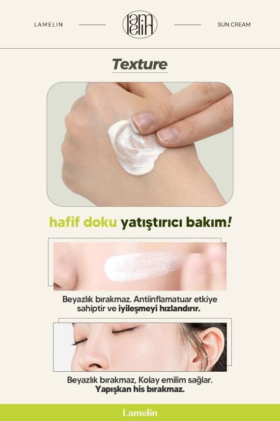 Cica İçeren Hassas Ciltler İçin Yatıştırıcı Güneş Kremi Lamelin Cica Sun Cream Büyük Boy 70ml - 4