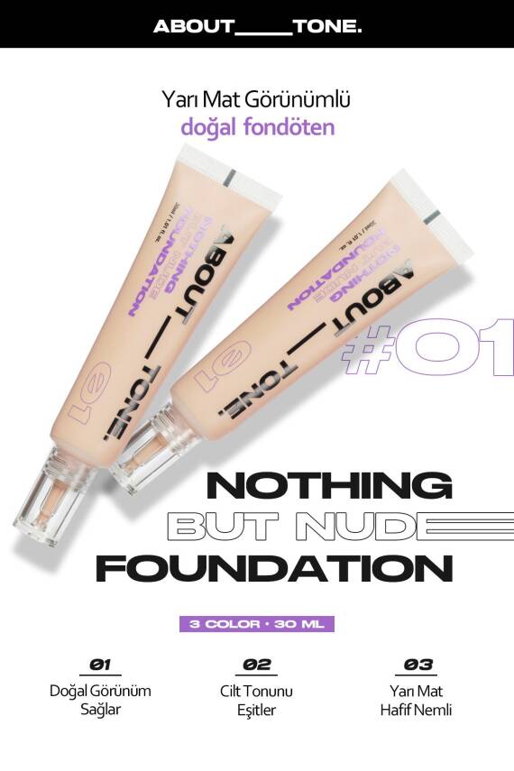 Doğal Yarı Mat Görünümlü Fondoten ABOUT TONE Nothing But Nude Foundation - 29