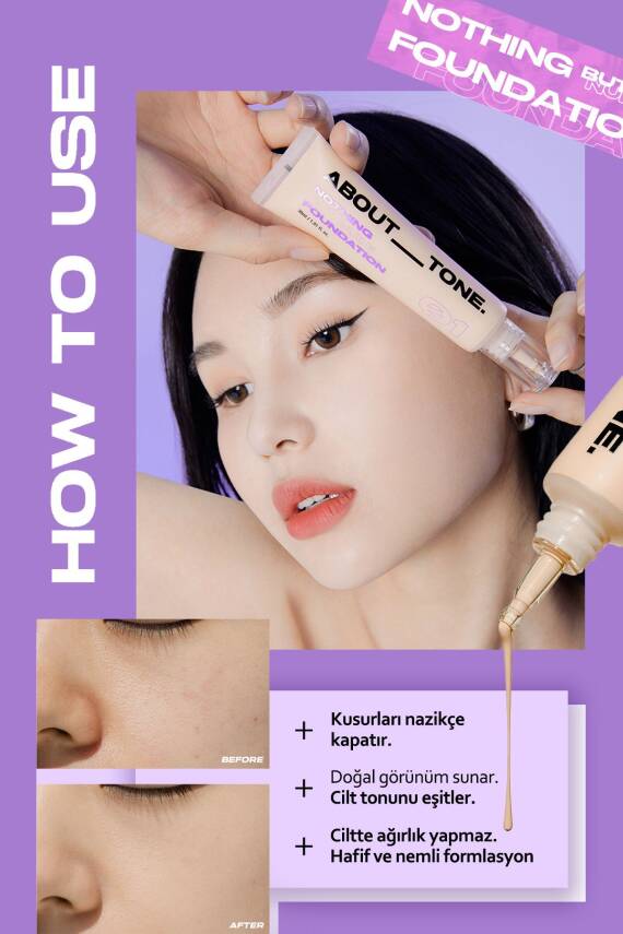 Doğal Yarı Mat Görünümlü Fondoten ABOUT TONE Nothing But Nude Foundation - 26