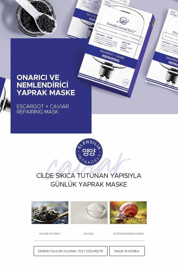 Escargot Havyar Onarıcı Nemlendirici Yaprak Maske Intracell Caviar Repairing Mask - 2