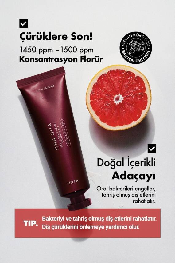 Florür İçeren Greyfurt Tazeleyici Vegan Kore Diş Macunu UNPA Cha Cha Zen Citrus Scent Toothpaste - 3