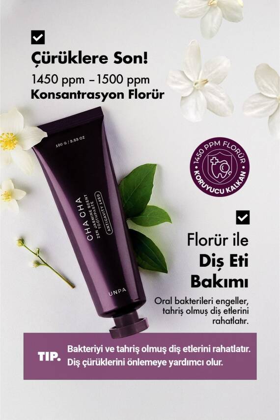 Florür İçeren Yasemin Çiçeği Rahatlatıcı Vegan Kore Diş Macunu UNPA Cha Cha Zen Jasmine Toothpaste - 2