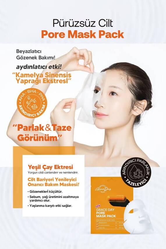 Gözenek Bakımı İçin Vitamin ve AHA BHA PHA İçeren Kağıt Maske Grace Day Pore Mask Pack - 3