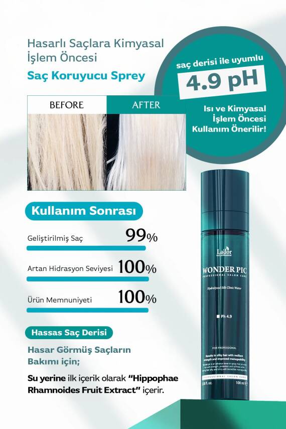 Hasarlı Saçlar İçin Kurutma ve Kimyasal İşlem Öncesi Saç Koruyucu Sprey Lador Wonder Pic Hair Water - 5