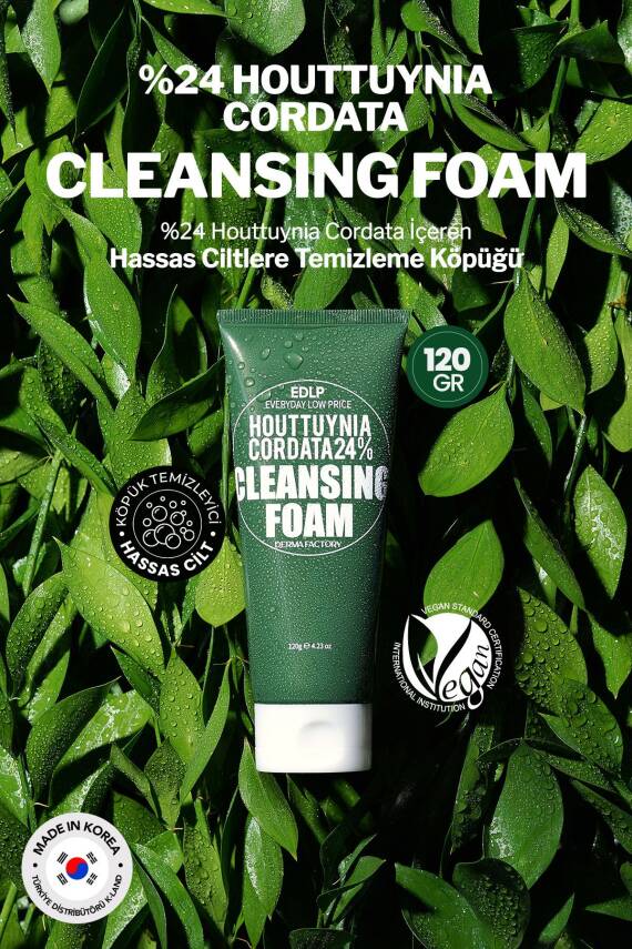 Hassas Ciltler İçin %24 Houttuynia Cordata İçeren Vegan Temizleyici Derma Factory Foam 120 gr - 3