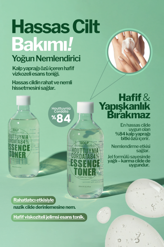 Hassas Ciltler İçin %84 Houttuynia Cordata İçeren Esans Tonik Derma Factory Essence Toner 300 ml - 2