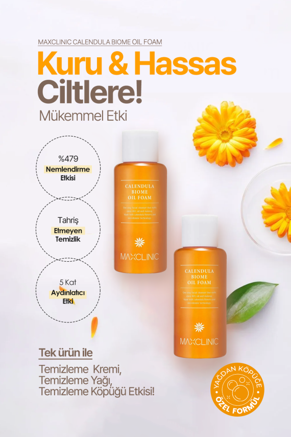 Hassas Ciltler Için Çift Aşamalı Temizlik Sağlayan Calendula Biome Oil Foam 60 gr - 3