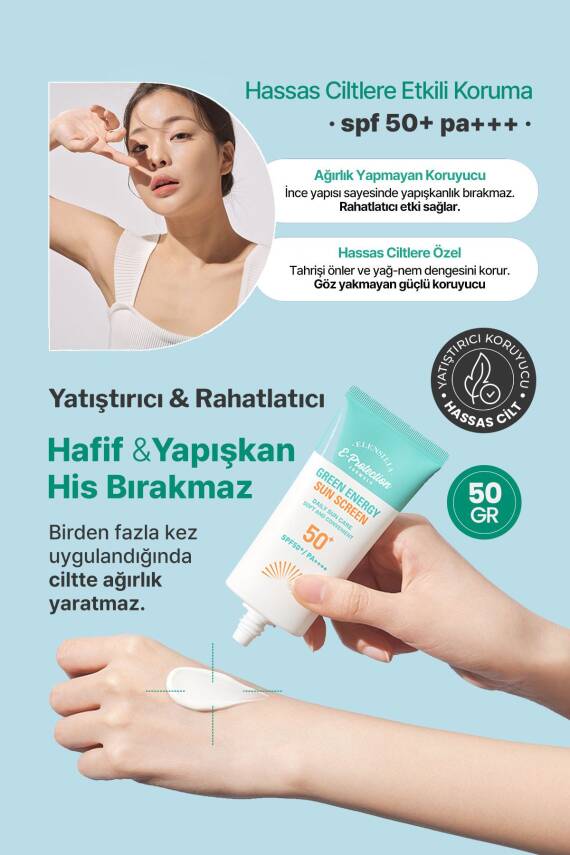 Hassas Ciltlere Özel Yatıştırıcı SPF50+PA++++ Kore Güneş Kremi Elensilia Green Energy Sun Screen - 4