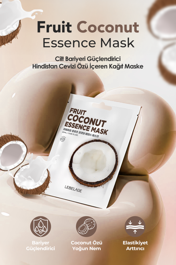 Hindistan Cevizi Özü İçeren Nemlendirici Kağıt Maske Lebelage Fruit Coconut Mask - 5