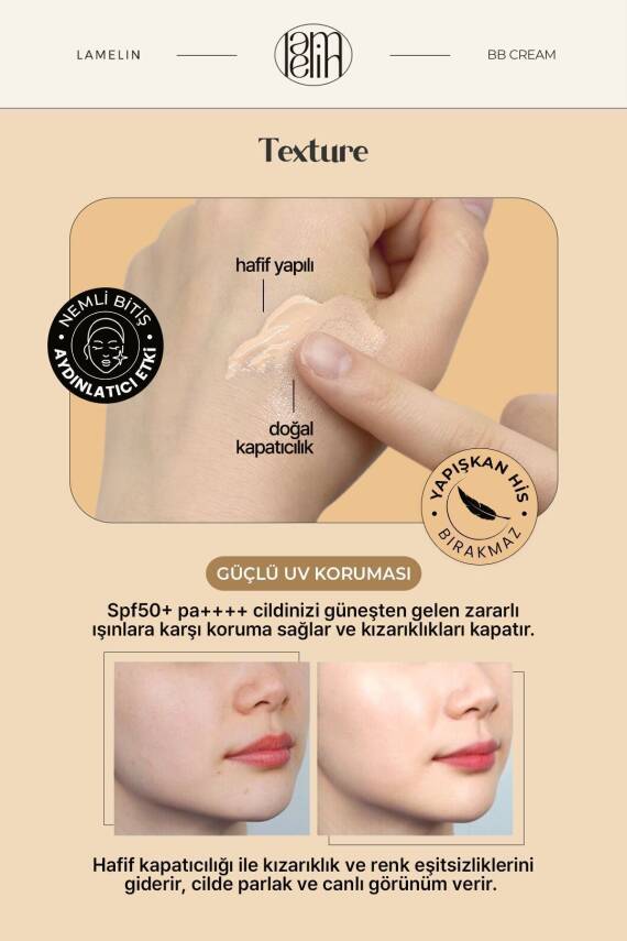 Kolajen İçeren Doğal Kapatıcılık Sağlayan Nemlendirici SPF 50 + PA ++++ Lamelin Collagen BB Cream - 5