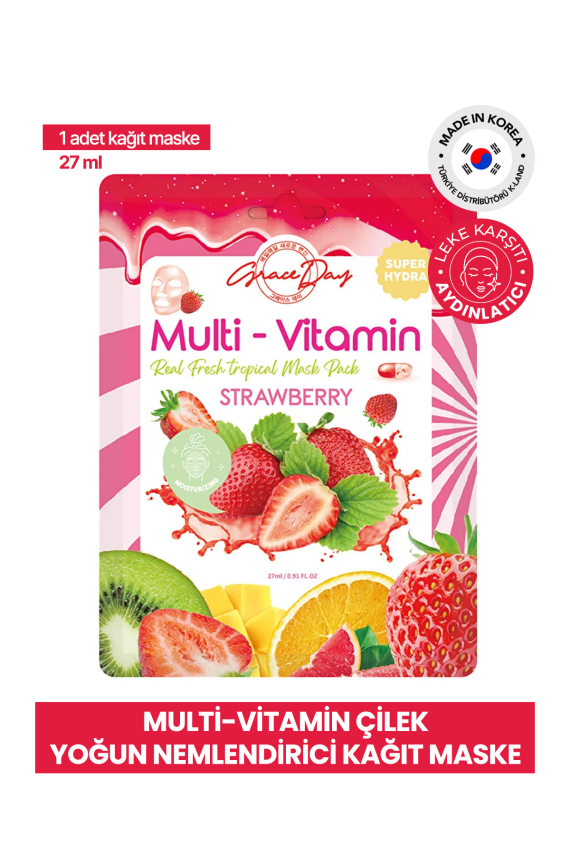 Multivitamin Çilek Yoğun Nemlendirici Kağıt Maske Grace Day Strawberry Sheet Mask ( Vegan Maske ) - 2