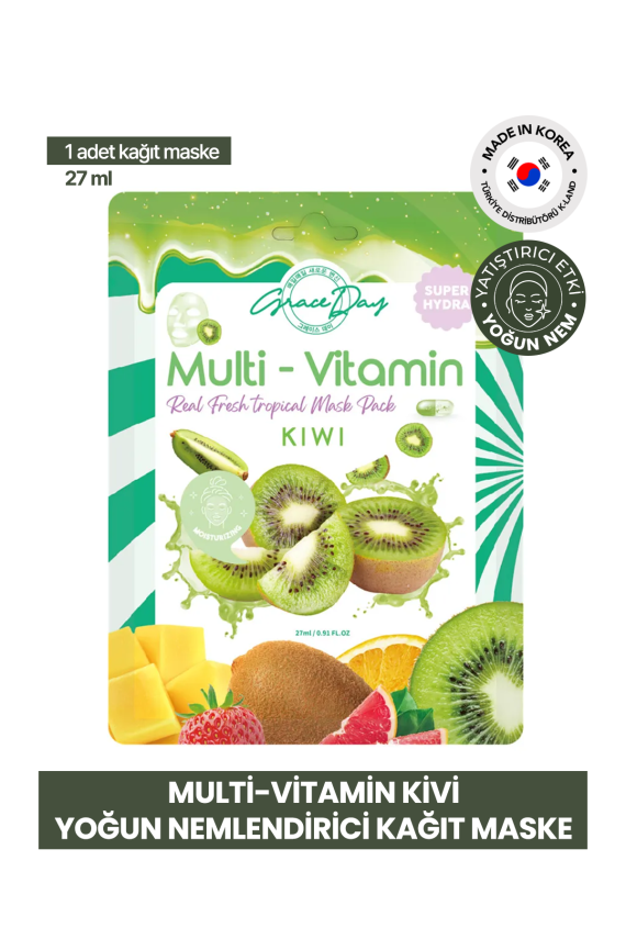 Multivitamin Kivi Yoğun Nemlendirici Kağıt Maske Grace Day Kiwi Sheet Mask ( Vegan Maske ) - 2