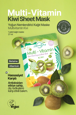 Multivitamin Kivi Yoğun Nemlendirici Kağıt Maske Grace Day Kiwi Sheet Mask ( Vegan Maske ) - 4