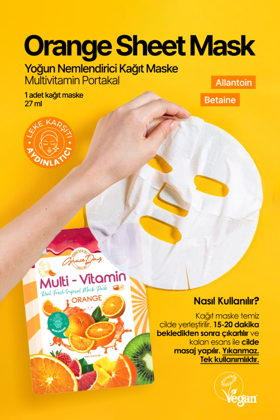 Multivitamin Portakal Yoğun Nemlendirici Kağıt Maske Grace Day Orange Sheet Mask ( Vegan Maske ) - 3