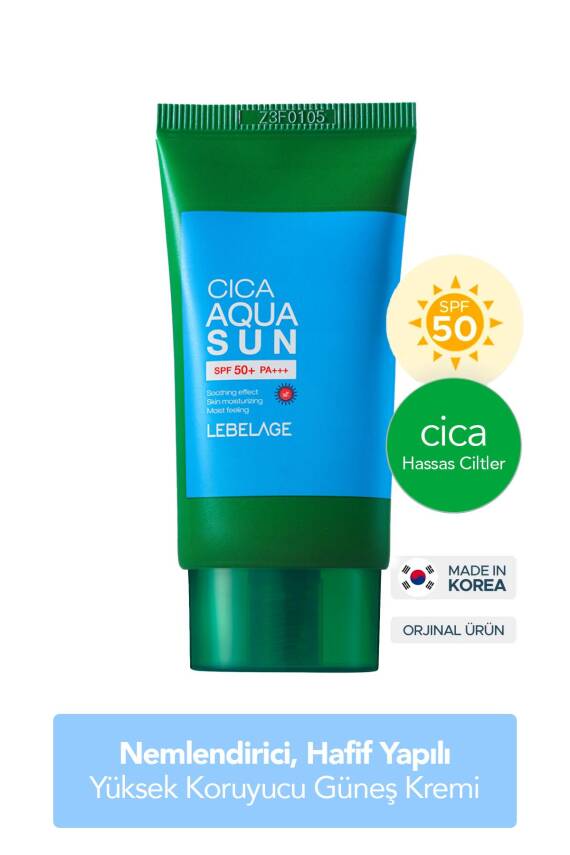 Nemlendirici, Hassas ve Hafif Yapılı Kore Güneş Kremi Lebelage Cica Aqua Sun SPF50+ PA+++ 30ml - 2