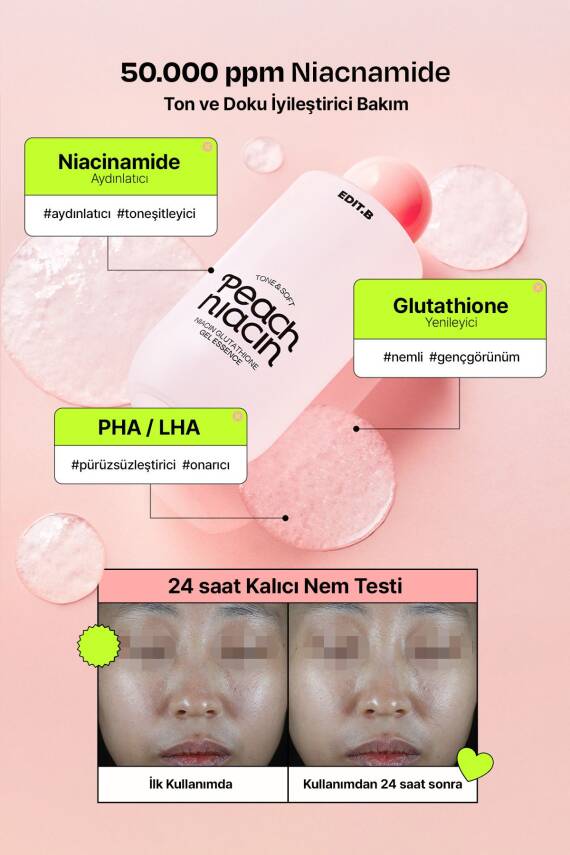 Niasinamid ve Glutatyon İçeren Aydınlatıcı Jel Esans EDIT.B PeachNiacin Glutathione 200 ML - 23