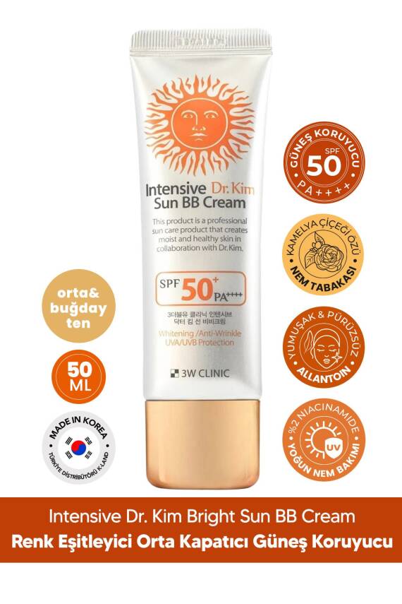 Renk Eşitleyici Orta Kapatıcı SPF 50+ PA++++ BB Krem ( Orta Ton Buğday Ten ) 3W CLINIC BB Cream - 1