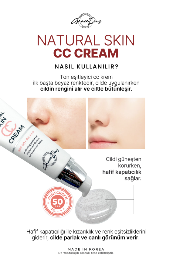 Ton Eşitleyici Vegan CC Krem SPF 50+ PA+++ GRACE DAY Natural Skin CC Cream - 3