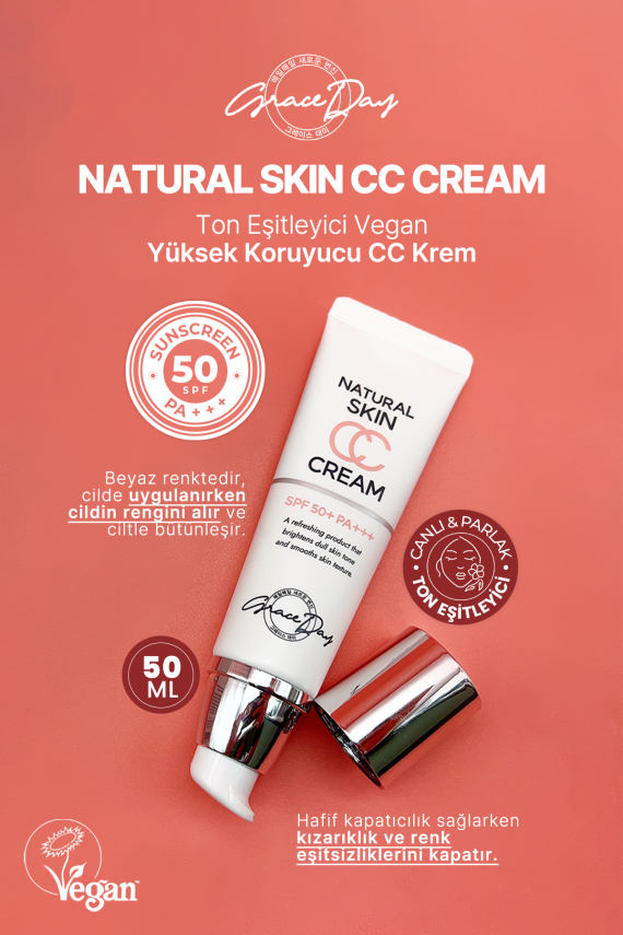 Ton Eşitleyici Vegan CC Krem SPF 50+ PA+++ GRACE DAY Natural Skin CC Cream - 5