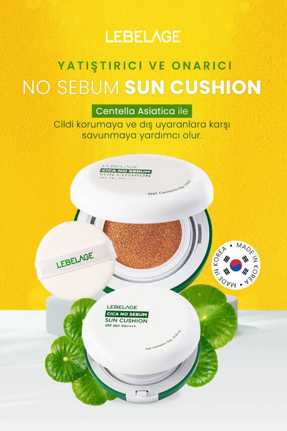 Yağlanma Karşıtı Centella İçeren Kapatıcı Güneş Koruyucu LEBELAGE NO Sebum Cushion SPF50+ pa++++ - 3