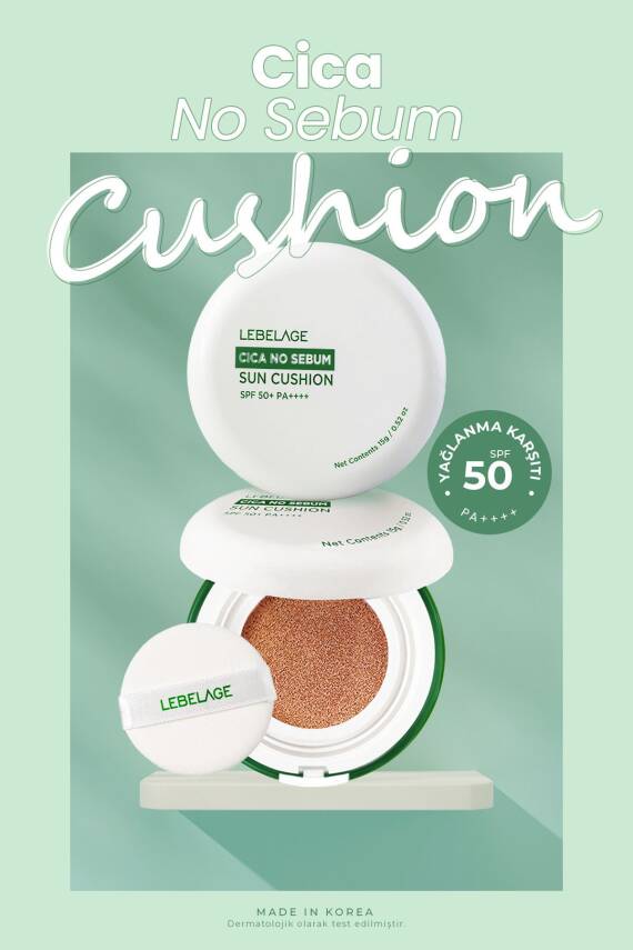 Yağlanma Karşıtı Centella İçeren Kapatıcı Güneş Koruyucu LEBELAGE NO Sebum Cushion SPF50+ pa++++ - 4