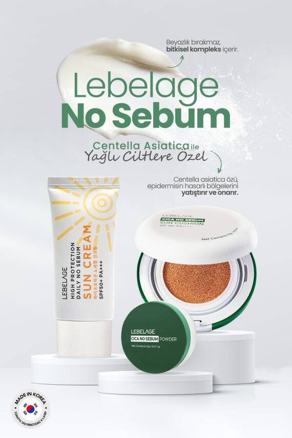 Yağlanma Karşıtı Centella İçeren Kapatıcı Güneş Koruyucu LEBELAGE NO Sebum Cushion SPF50+ pa++++ - 5