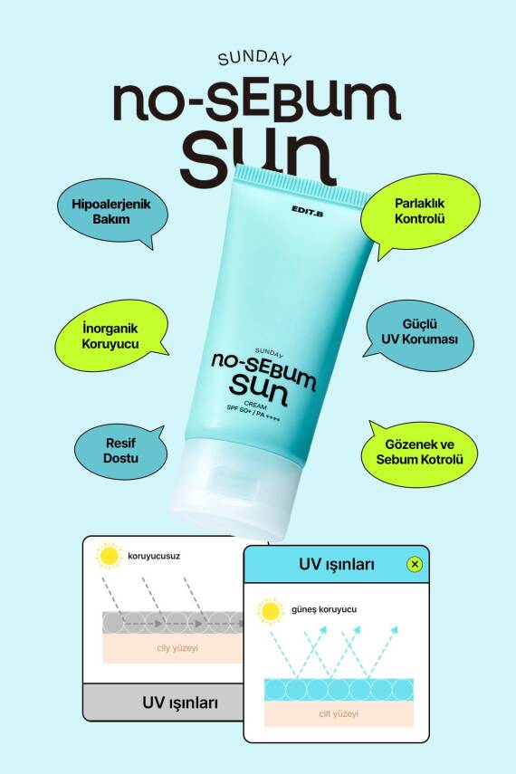 Yağlanma ve Gözenek Karşıtı Nemlendirici Fiziksel Güneş Kremi EDIT.B No Sebum Sun Cream SPF50+PA++++ - 3