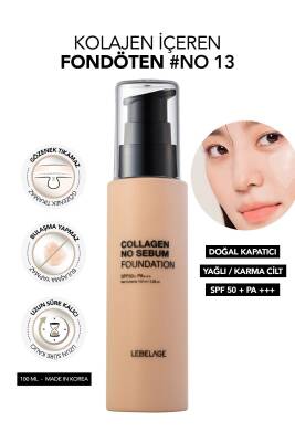 Yağlı ve Karma Ciltler İçin Fondöten SPF 50+ PA +++ LEBELAGE Collagen No Sebum Foundation no 13 - 2