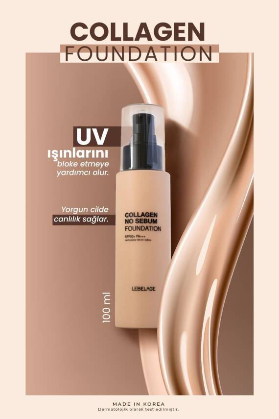 Yağlı ve Karma Ciltler İçin Fondöten SPF 50+ PA +++ LEBELAGE Collagen No Sebum Foundation no 13 - 6