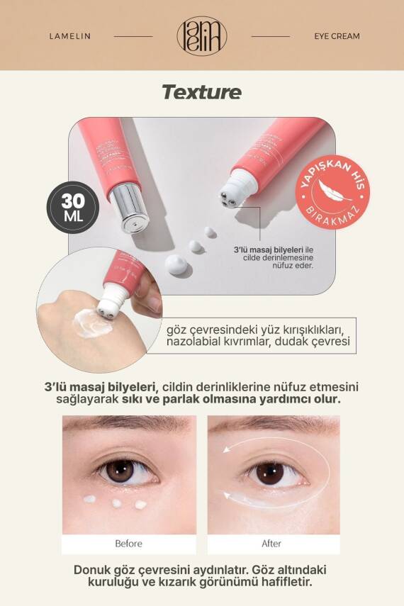 Yaşlanma Karşıtı 3lü Masaj Başlıklı Kolajen Göz Kremi Lamelin Roll On Collagen Eye Cream - 4